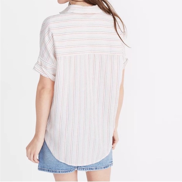 Madewell Courier White Shirt in Stitched Rainbow Stripe XL - Picture 2 of 10